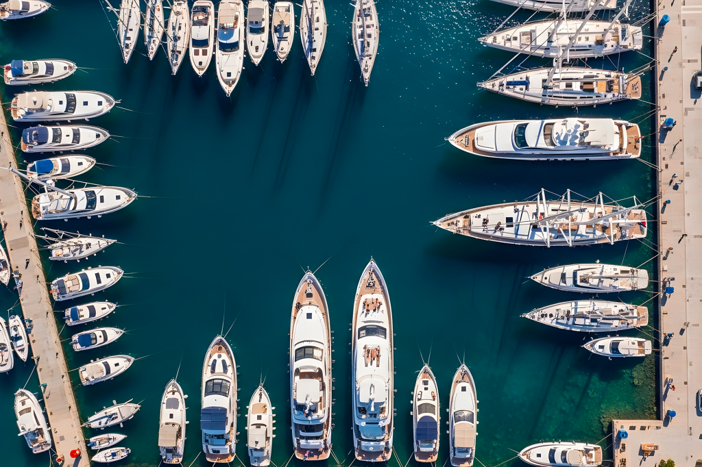Boats docked in a marina