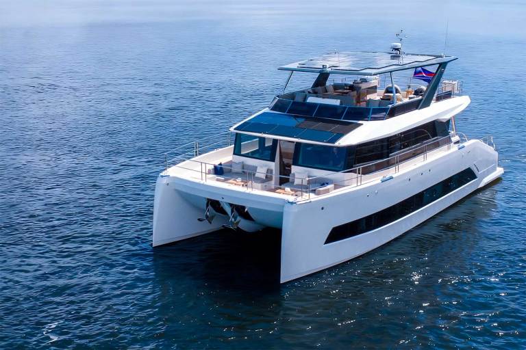 A large motor boat with two hulls.