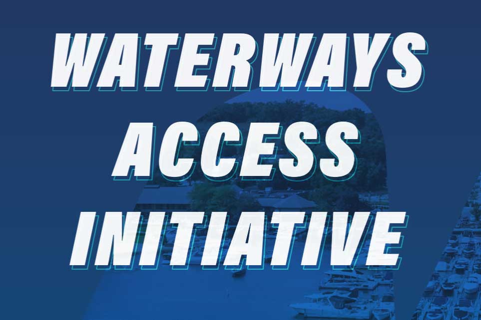 Waterways access initiative text with a blue background