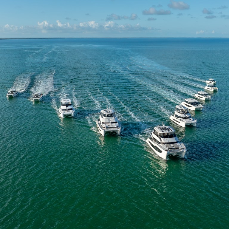 LEAD PHOTO FLEET-Exterior-Running-DJI_0965_day_2-Enhanced-NR-2 Founded in 2012, Aquila Yachts has a dealer network across 88 countries and has delivered more than 1,000 boats. PHOTO COURTESY AQUILA