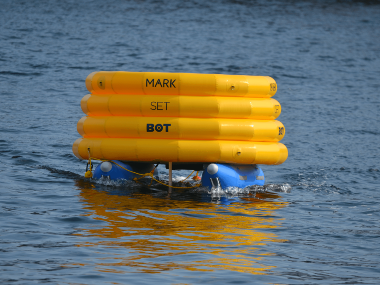 DSC_0120 When setting racecourse marks, Robobuoy’s MarkSetBot can navigate to a GPS coordinate, hold position without an anchor and move on command through an app. PHOTO COURTESY YACHTING VENTURES